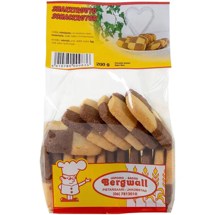 Leipomo Bergwall Shakkiruutu keksi 200 g