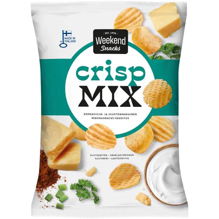 Weekend Snacks Crisp Mix Kermaviilin- ja juustonmakuinen perunasnacks-sekoitus 180g