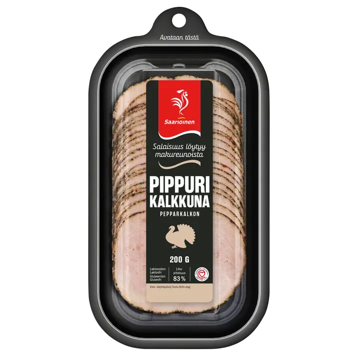 Saarioinen Pippurikalkkuna limiviipale, kokolihavalmiste kalkkunan- ja broilerinfileestä 200g