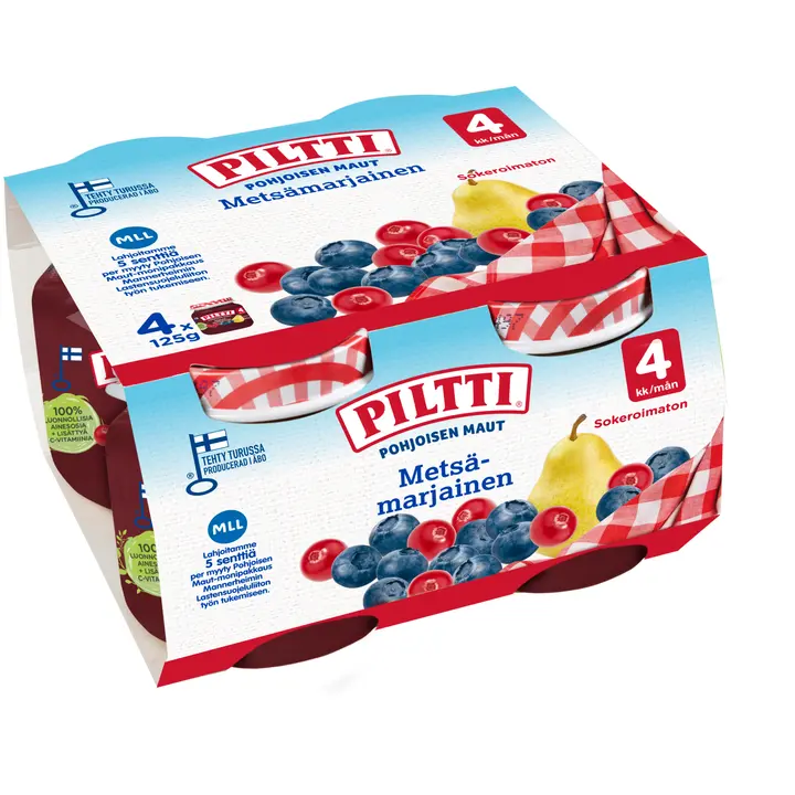 4xPiltti 4x125g Pohjoisen maut Metsämarjainen marja- ja hedelmäsose 4kk