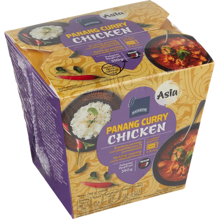 Rainbow 350g broileria panang-currykastikkeessa ja jasmiiniriisiä pakaste