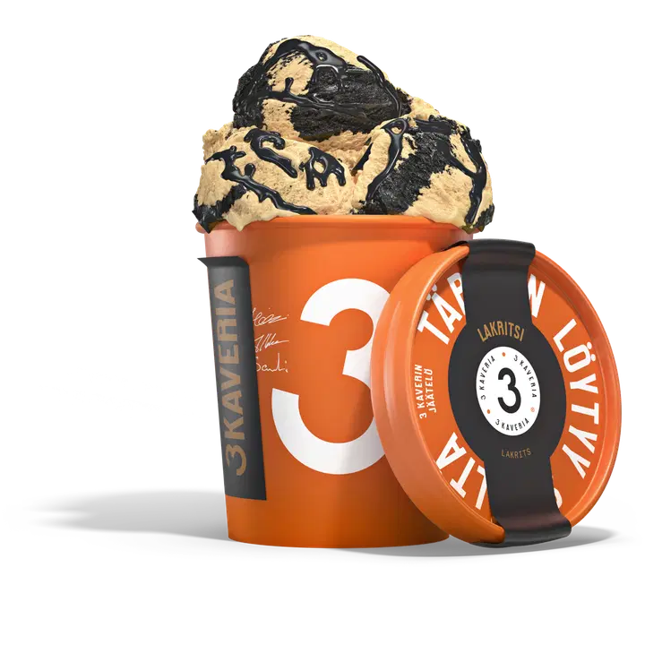 3 Kaveria Laktoositon Lakritsi jäätelö 500ml/400g