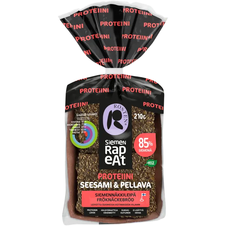 Leipomo Rosten Siemenrapeat Proteiini Seesami & Pellava siemennäkkileipä 10 kpl 210 g