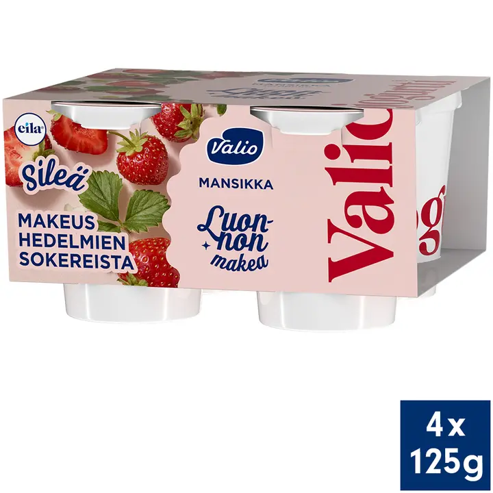 Valiojogurtti® Luonnon makea 4x125 g mansikka laktoositon