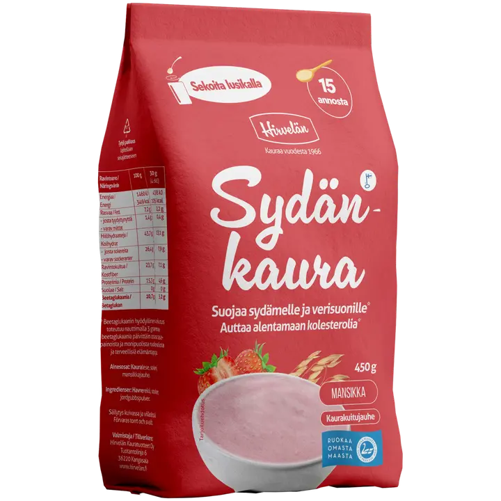 Hirvelän Sydänkaura Mansikka 450 g