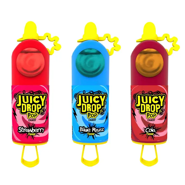 Bazooka Juicy Drop Pop tikkukaramelli nestemäisellä makuhyytelöllä 26g