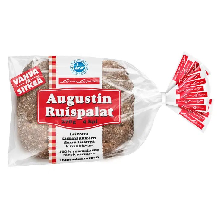Leivon Leipomo Augustin Ruispalat 4 kpl 270g 100% täysjyväruisleipä