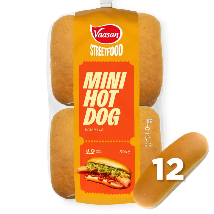 Vaasan Street Food Mini Hot Dog bun Classic 324g 12 kpl