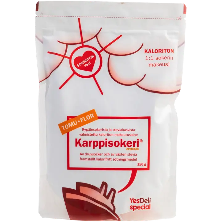 YesDeli Tomu Karppisokeri, rypälesokerista ja steviakasvista valmistettu kaloriton makeutusaine 350g