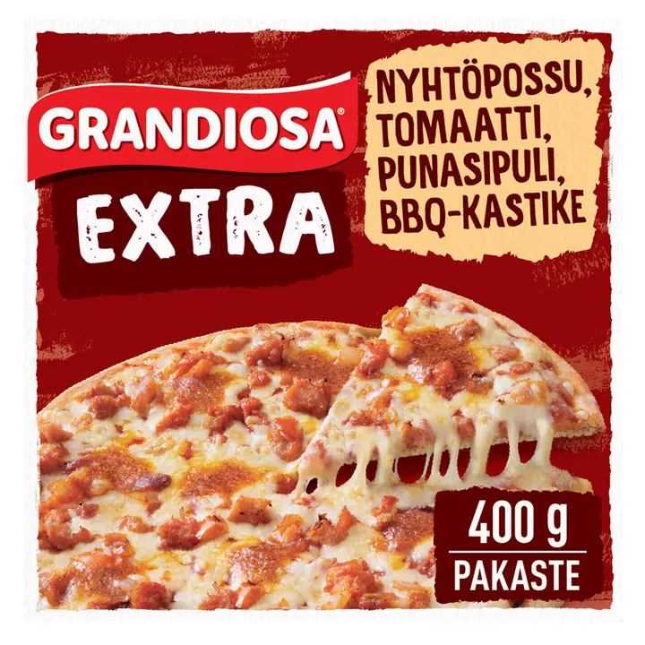 Grandiosa Extra nyhtöpossu kiviuuni pakastepizza 400g