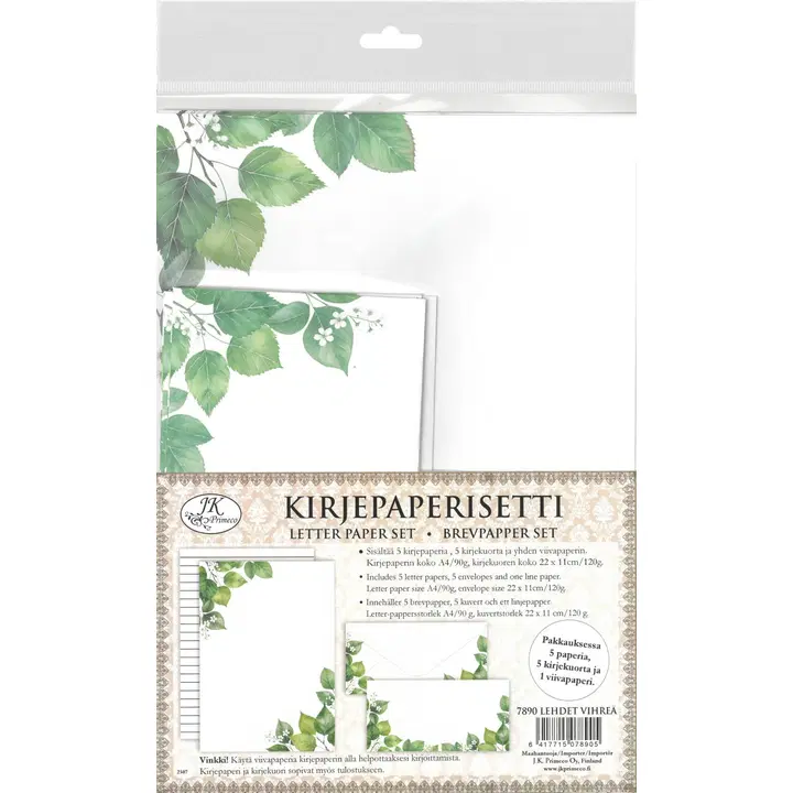 J.K. Primeco kirjepaperisetti Lehdet vihreä 5kpl+5kpl