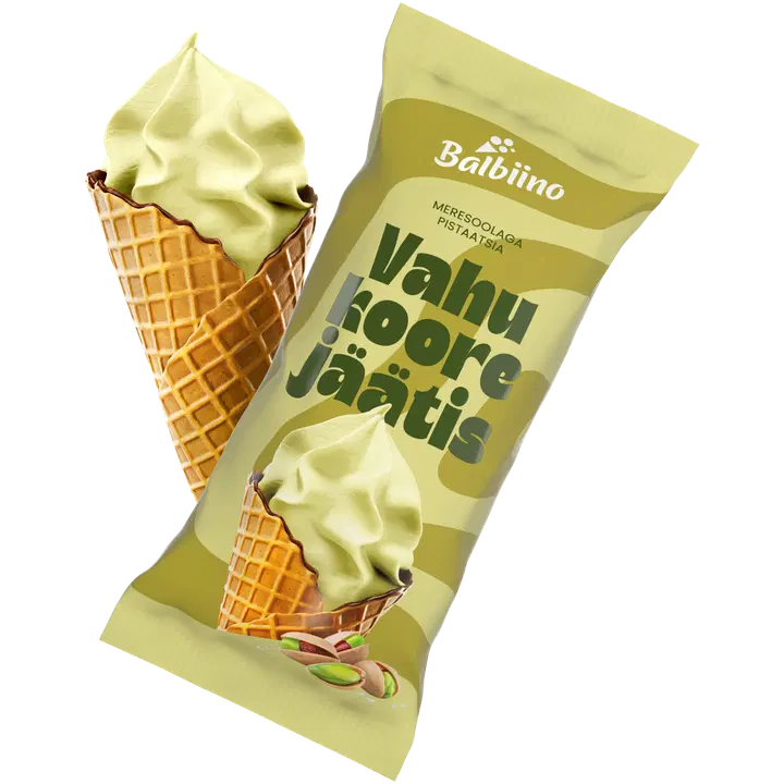 Balbiino Pistaatsia-Vahukoorejäätis Meresoolaga koonuses 85 g
