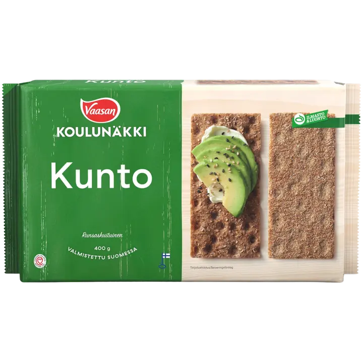 VAASAN KOULUNÄKKI Kunto 400g leseripoteltu täysjyväruisnäkkileipä