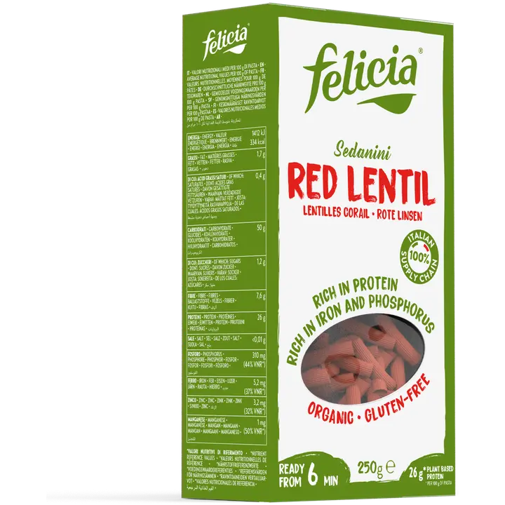 Felicia Bio 250g Luomu pasta punaisista linsseistä, gluteeniton