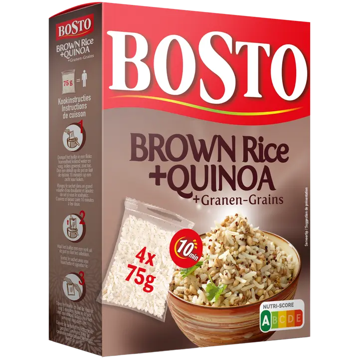 Bosto pruun riis, kinoa ja teravili 4 x 75 g