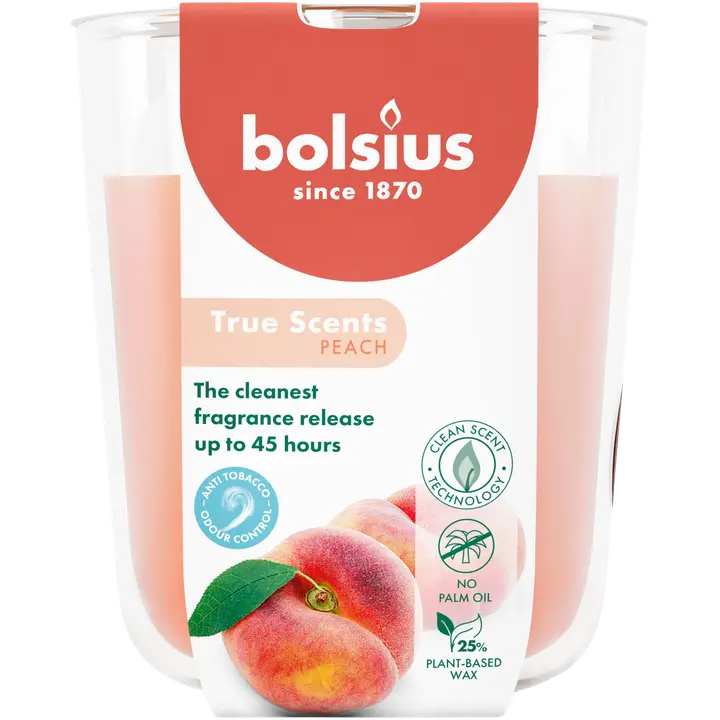 Bolsius True Scents – tuoksukynttilä lasissa – Peach – suuri