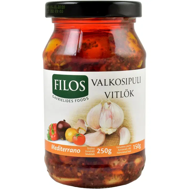 Filos 250/150g valkosipulinkynsi mediterrano-marinadissa