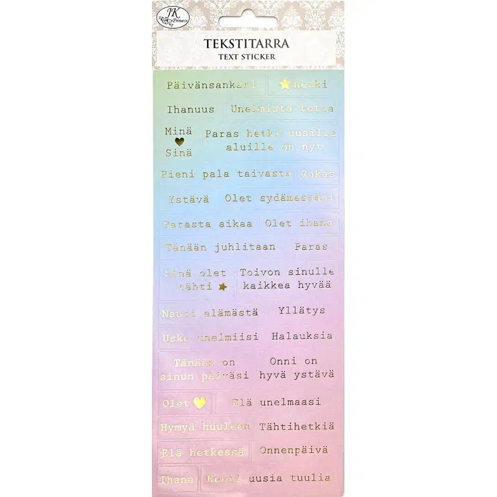 J.K. Primeco Tekstitarra Sanonnat pastelli/kulta