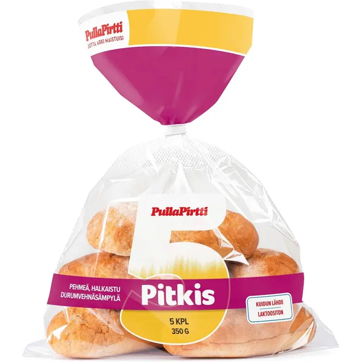 Pulla-Pirtti Pitkis Durumvehnäsämpylä 5/350g laktoositon sämpylä