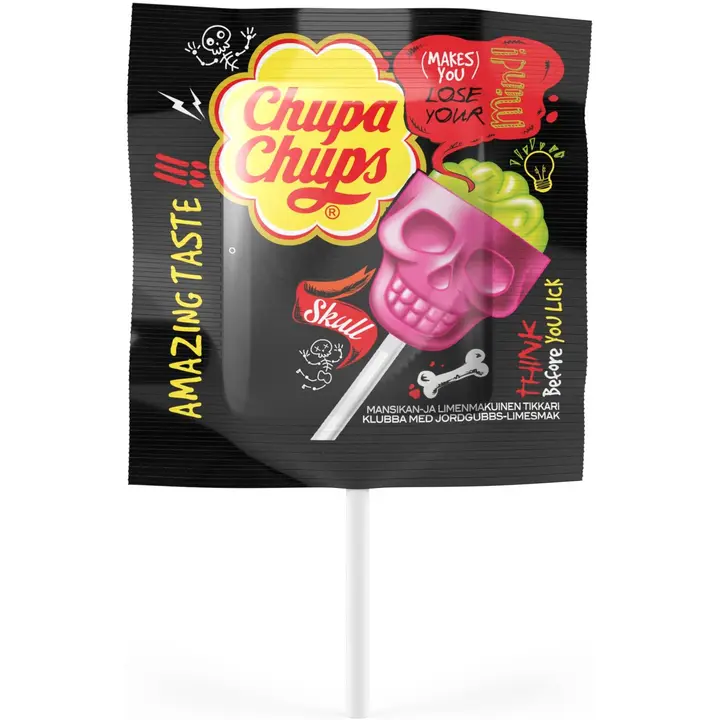 Chupa Chups 15g Skull mansikan- ja limenmakuinen tikkukaramelli