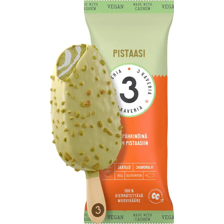Kolmen Kaverin Jäätelö Vegaaninen Pistaasi jäätelöpuikko 110ml/80g