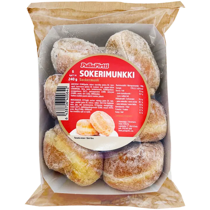 Pulla-Pirtti Sokerimunkki 6kpl pkt laktoositon sokerimunkki