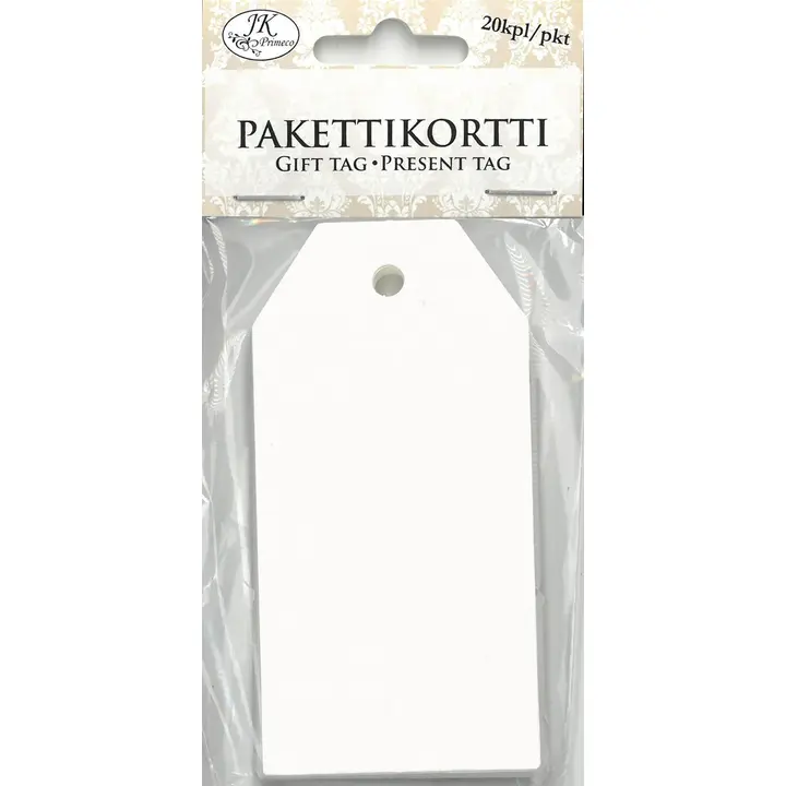 J.K. Primeco Pakettikortti valkoinen 5x10cm 20kpl/pkt