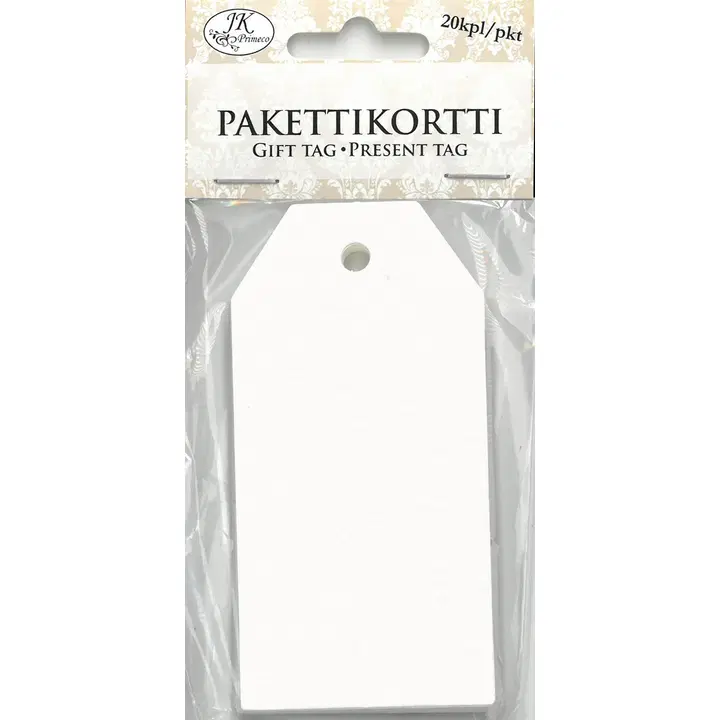 J.K. Primeco Pakettikortti valkoinen 5x10cm 20kpl/pkt