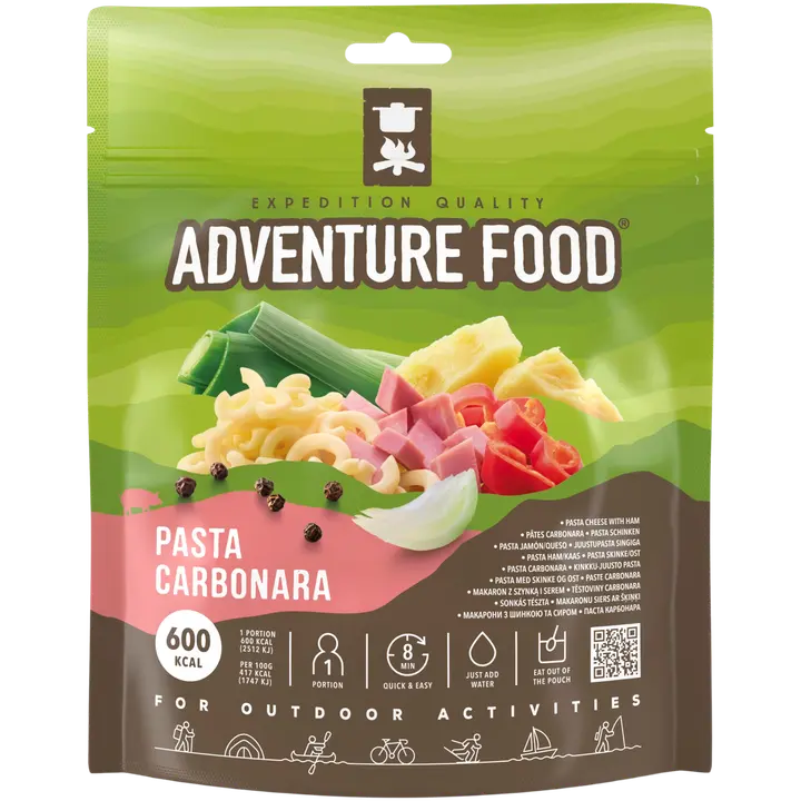 Adventure Food Pasta Carbonara, kinkku-juusto pasta, 600 kcal