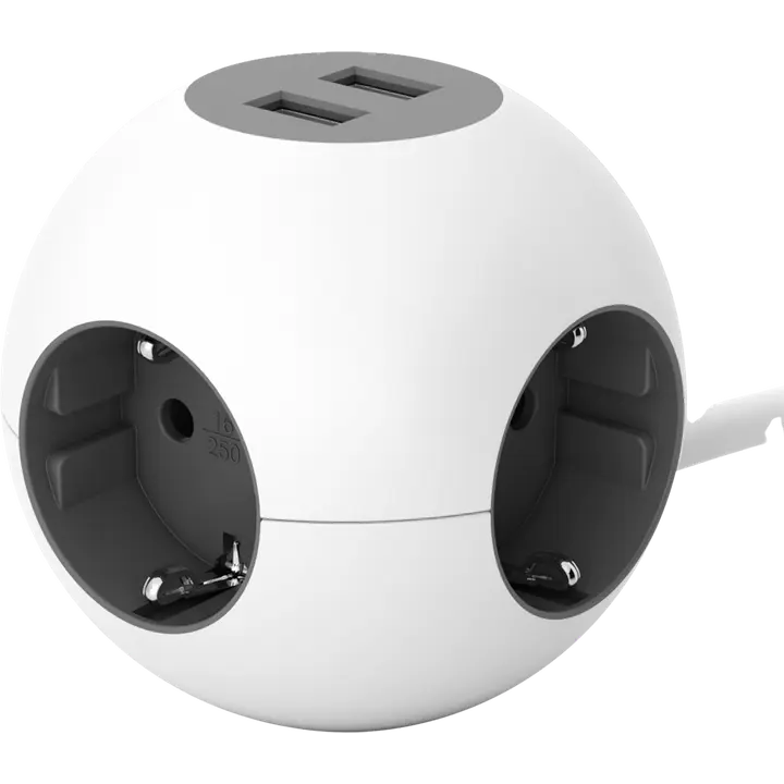 Gelia jatkojohto power globe kombi 2m 4xsuko+2xUSB-A valkoinen/harmaa