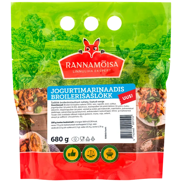 Rannamoisa Jogurtimarinaadis Broilerišašlõkk 680 G