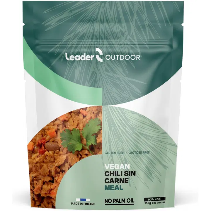 Leader Outdoor retkiruoka riisi-papu-kasvis ateria-aines. Vegaani. Chili sin carne 165g.