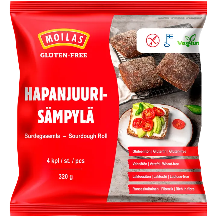 Moilas Gluten-Free Hapanjuurisämpylä 4kpl/320g, kypsä pakaste
