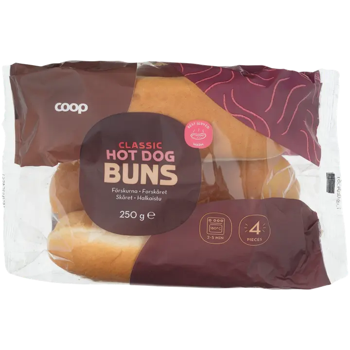 Coop hot dog sämpylät 250 g 4 kpl