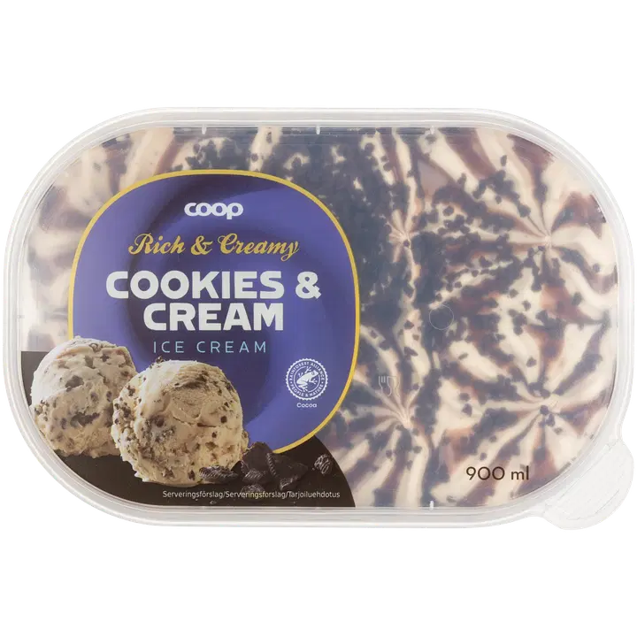 Coop kermajäätelö keksinpaloilla 900 ml/465 g