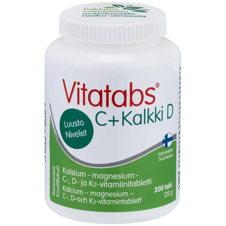 Vitatabs C + Kalkki D kalsium-magnesium-C-, D- ja K2-vitamiinitabletti 200 tabl