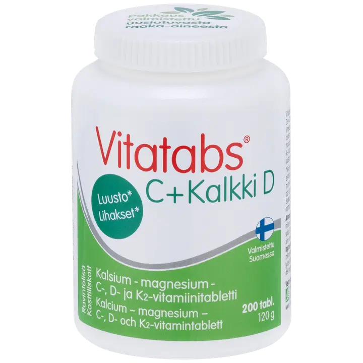 Vitatabs C + Kalkki D kalsium-magnesium-C-, D- ja K2-vitamiinitabletti 200 tabl