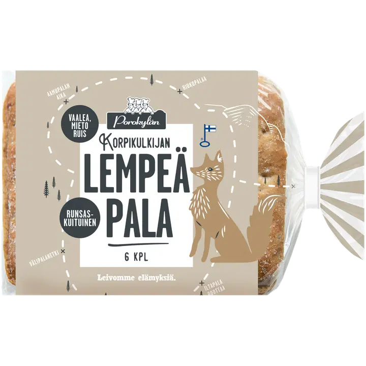 Porokylän Korpikulkijan lempeä pala 6 kpl / 270 g rukiinen vaalea leipä