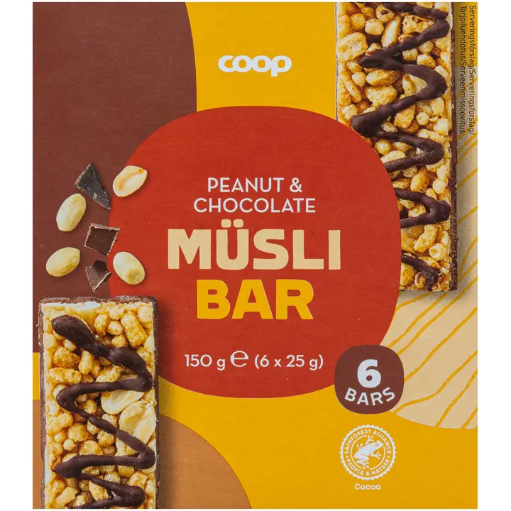 Coop myslipatukka maapähkinä-suklaa 6 kpl 150 g