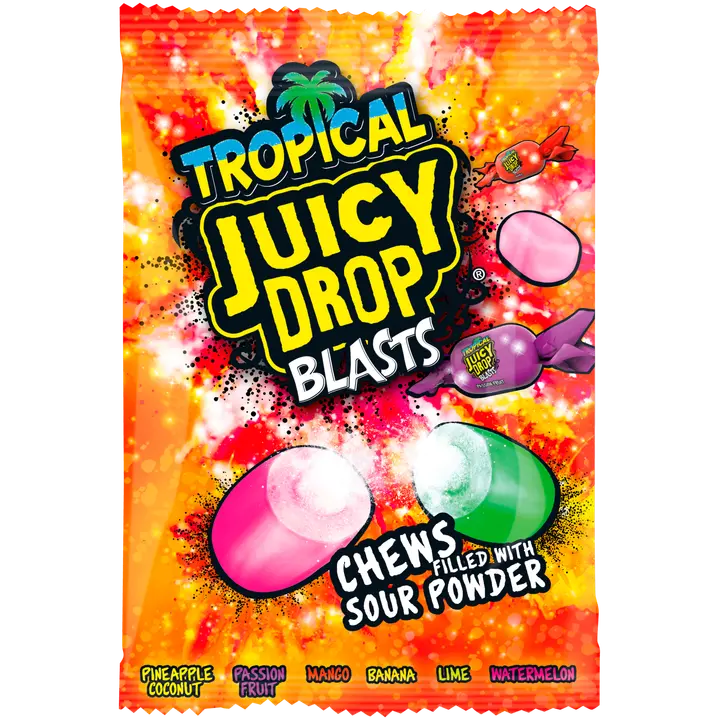 Bazooka Juicy Drop Blasts Tropical hedelmätoffee jauhetäytteellä 120g