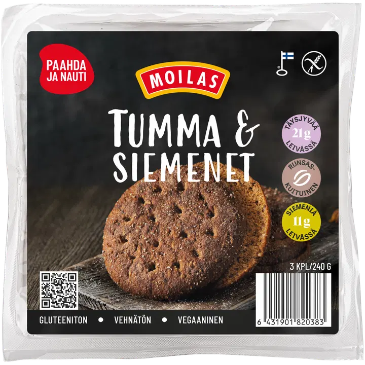 Moilas Tumma & Siemenet 3kpl/240g gluteeniton siemenpalaleipä