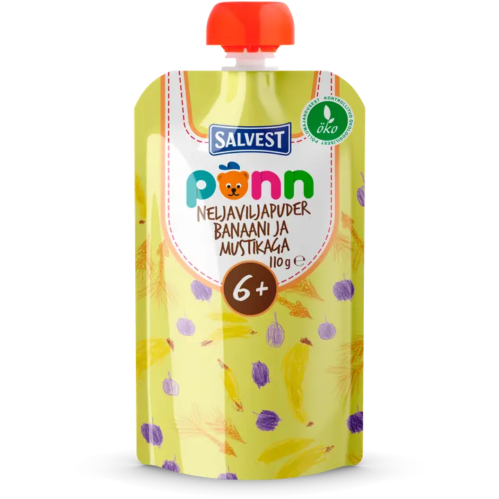Põnn neljaviljapuder banaani ja mustikaga 110g, alates 6-elukuust