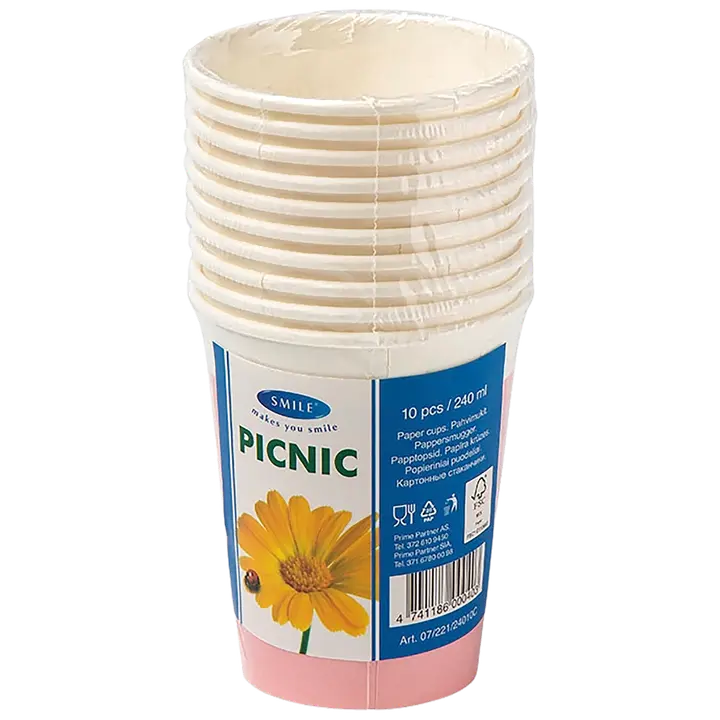 Smile kartonkimukit 240ml, jotka on valmistettu FSC-pahvista, sopii kuumille ja kylmille juomille, PE-pinnoitettu. Pinkki.