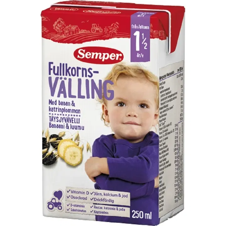 Semper Täysjyvävelli Luumu & banaani 1,5v käyttövalmis velli 250ml