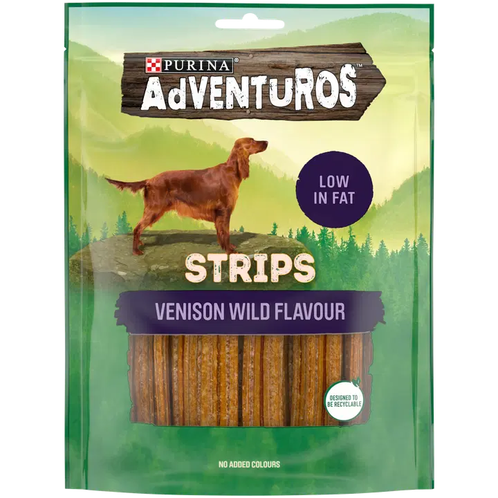 PURINA ADVENTUROS Strips Peuran villi maku Koiran herkku 90g