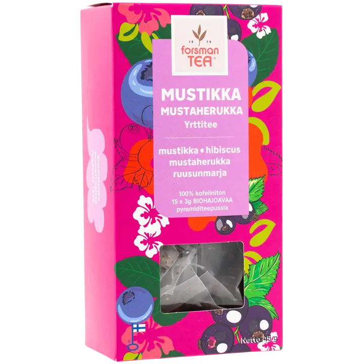 Forsman Pyramid Mustikka Mustaherukka Hibiscus maustettu yrttitee 15x3g