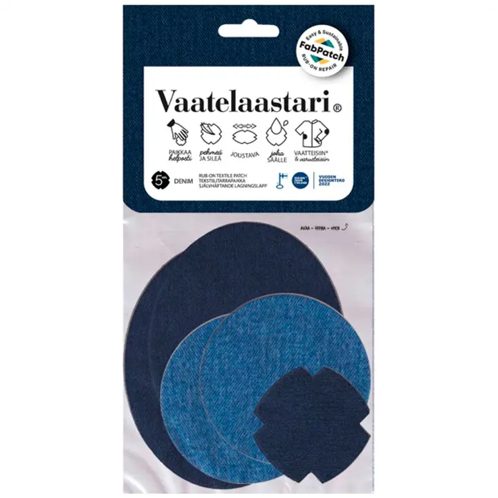 FabPatch vaatelaastari Denim 5 kpl, hankaamalla kiinnittyvä tekstiilien korjauspaikka