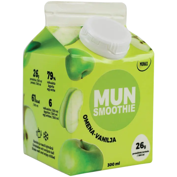 MunSmoothie Omenan ja vaniljan makuinen kananmunanvalkuaispohjainen välipalajuoma 300ml