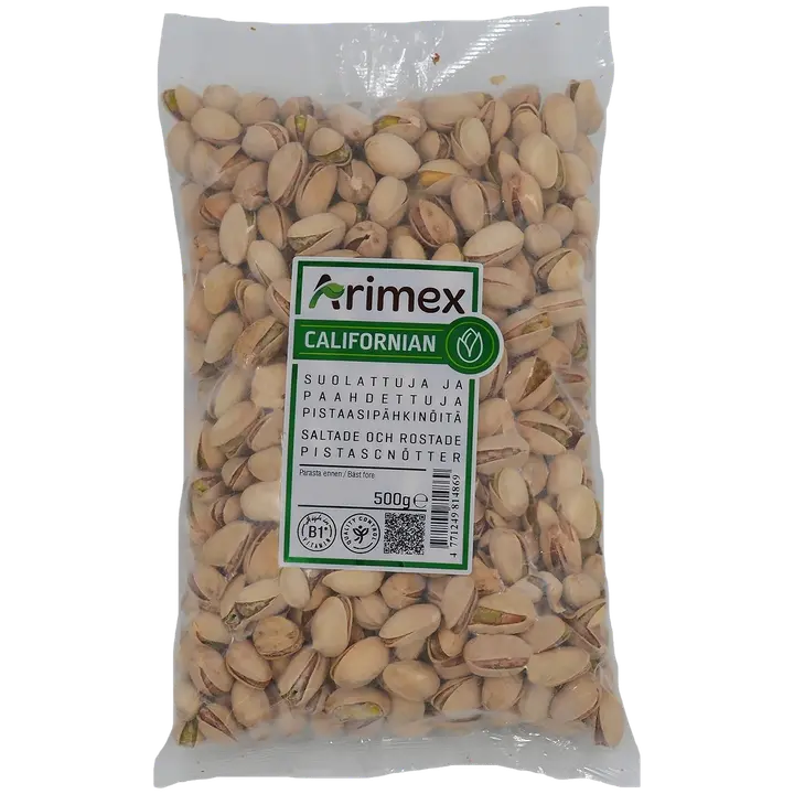 Arimex Suolattuja ja paahdettuja pistaasipähkinöitä 500g