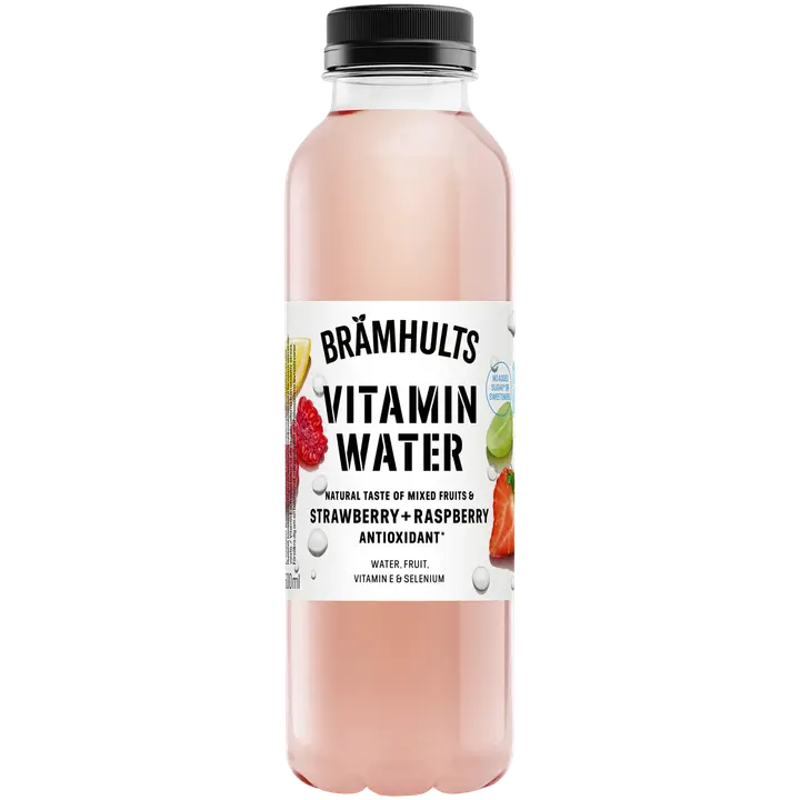 Brämhults Vitamin Water vitaminoitu ja seleenillä täydennetty Rypäle-sitruuna-mansikka-vadelmajuoma 0,5 L